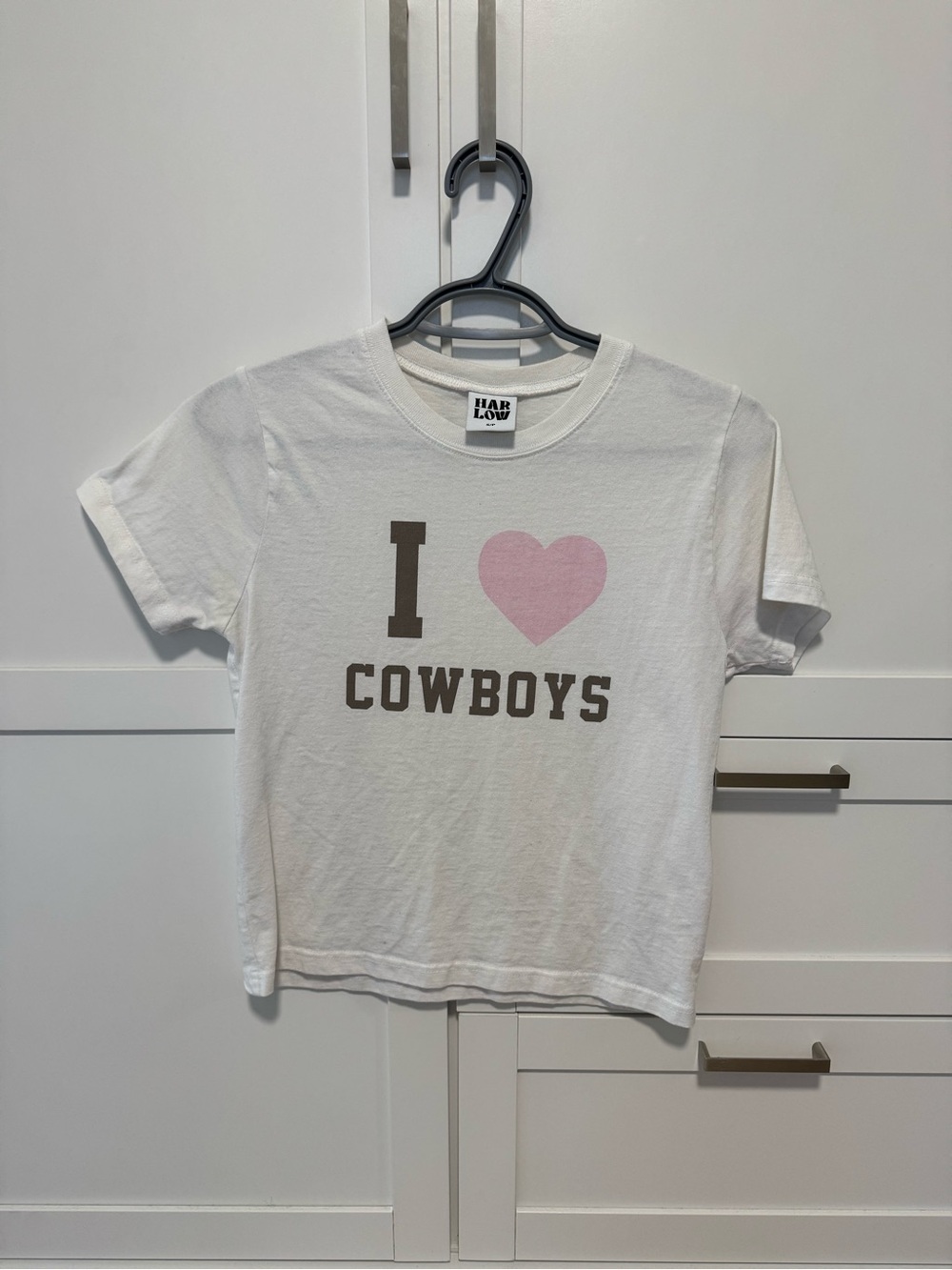 Harlow White Tee with Pink Heart "I ♥ Cowboys" Graphic
